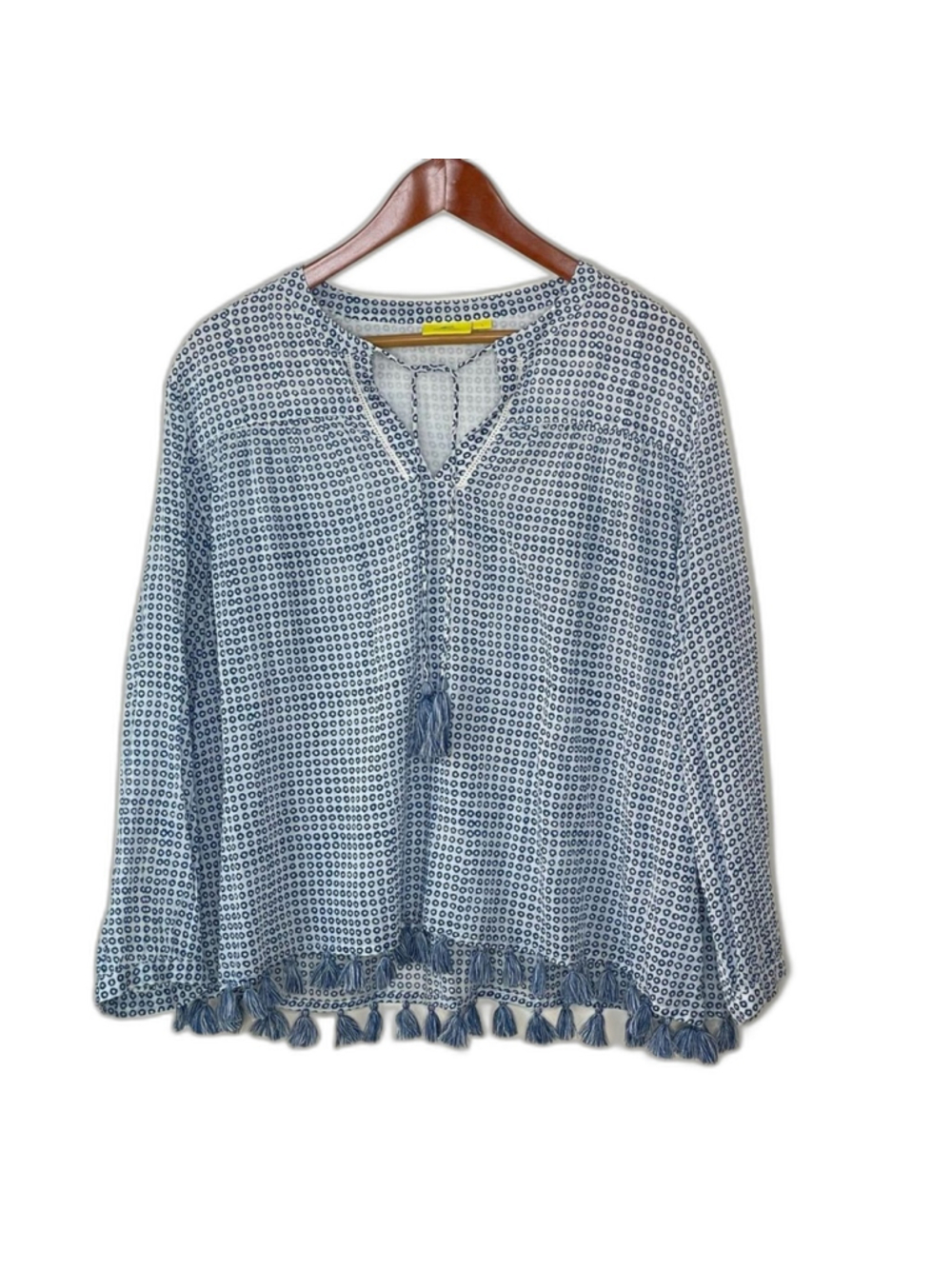 Roller Rabbit Long Sleeve Tassle Cotton Boho Peasant Shirt Top Large #RR